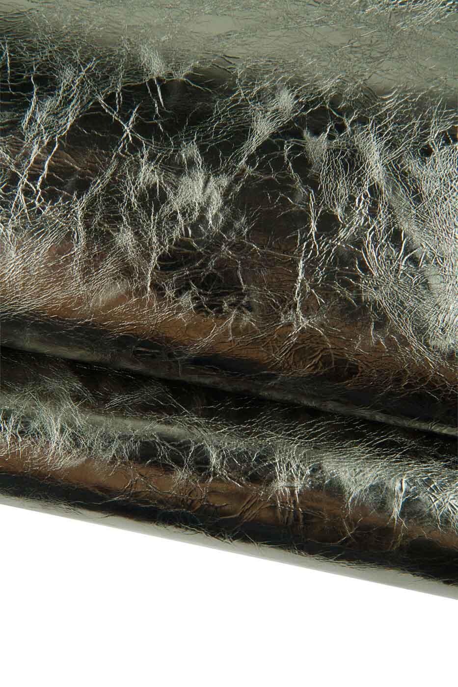 Steel METALLIC leather skin, soft WRINKLED goatskin, bright sparkle hide for hobbyists B19334-MT La Garzarara