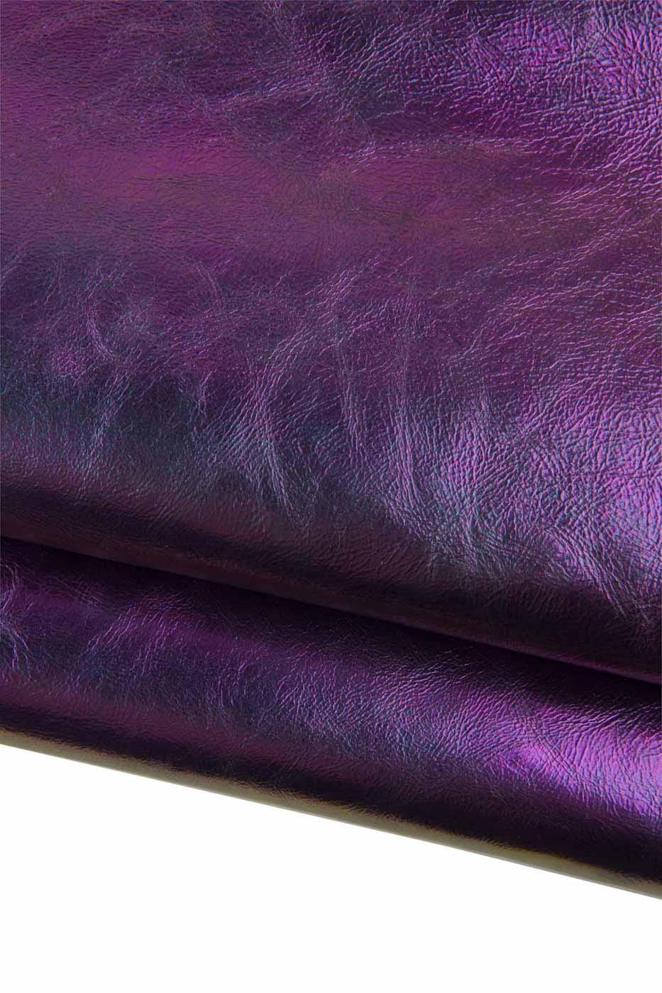 IRIDESCENT METALLIC purple leather skin, soft bright goatskin, sparkle wrinkled hide 0.5 - 0.6 mm for hobbyists B19333-MT La Garzarara
