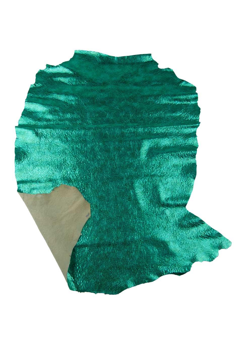 Turquoise CROCODILE METALLIC leather skin, aquamarine soft aged goatskin, bright sparkle reptile textured hide for hobbyists B19395-MT(st)