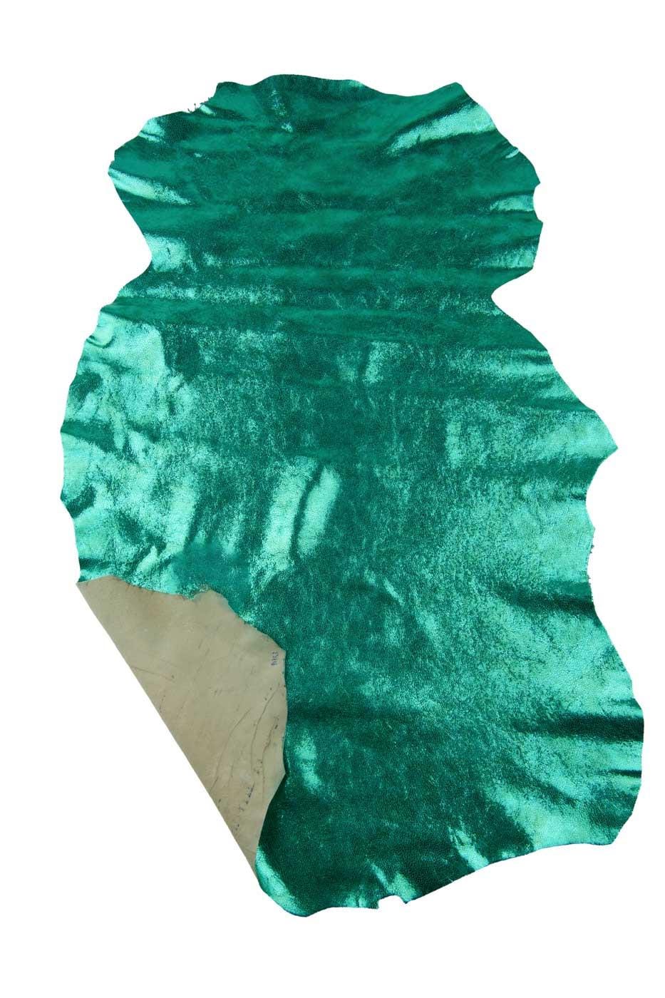 Turquoise METALLIC RAY printed leather skin, aquamarine soft bright goatskin, sparkle animal textured hide for hobbyists B19480-MT(st)