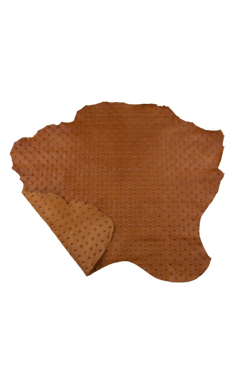 Tan brown EMBOSSED leather skin, glossy soft goatskin, RELIEF printed hide, 0.6 - 0.8 mm B19384-ST La Garzarara