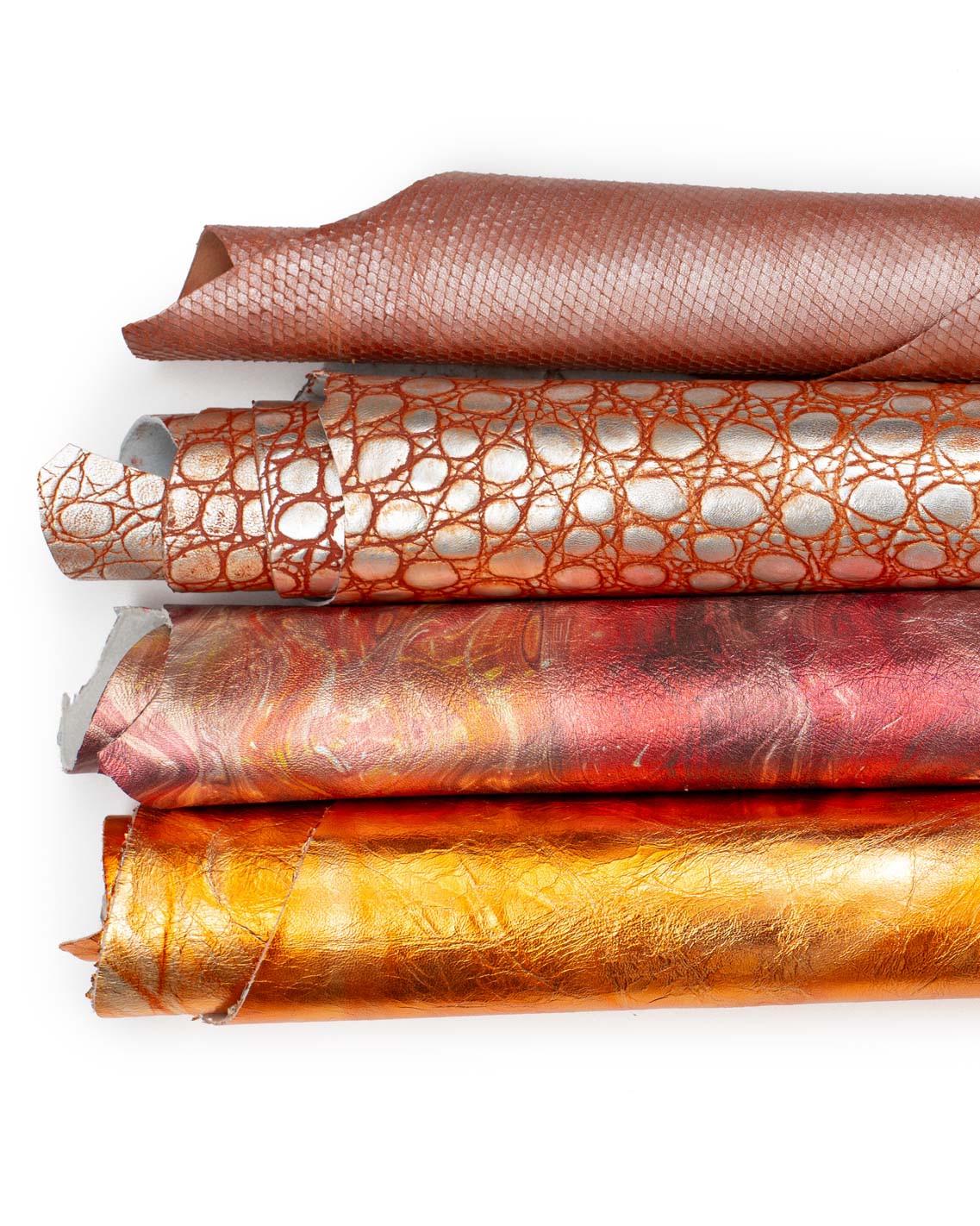 Bundle of 4 matching skins, ORANGE tone, metallic and printed crocodille, python and abstract per hobbyists B18992-MT(ST) La Garzarara