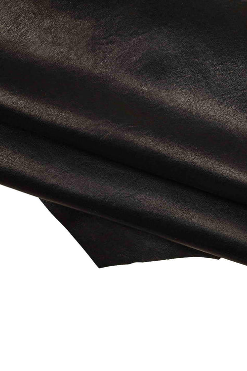 Black SMOOTH leather hide, semi glossy SOFT calfskin, classic genuine cowhide for crafting B19866-TB La Garzarara