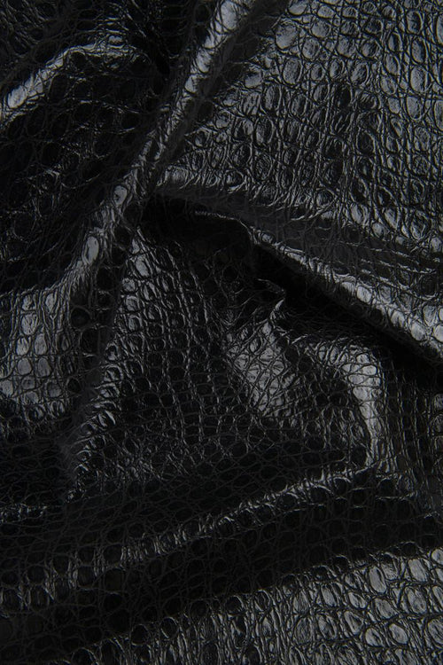 Black CROCODILE EMBOSSED leather hide, glossy alligator printed cowhide, black soft calfskin 0.6 - 0.8 mm B16634-TB La Garzarara
