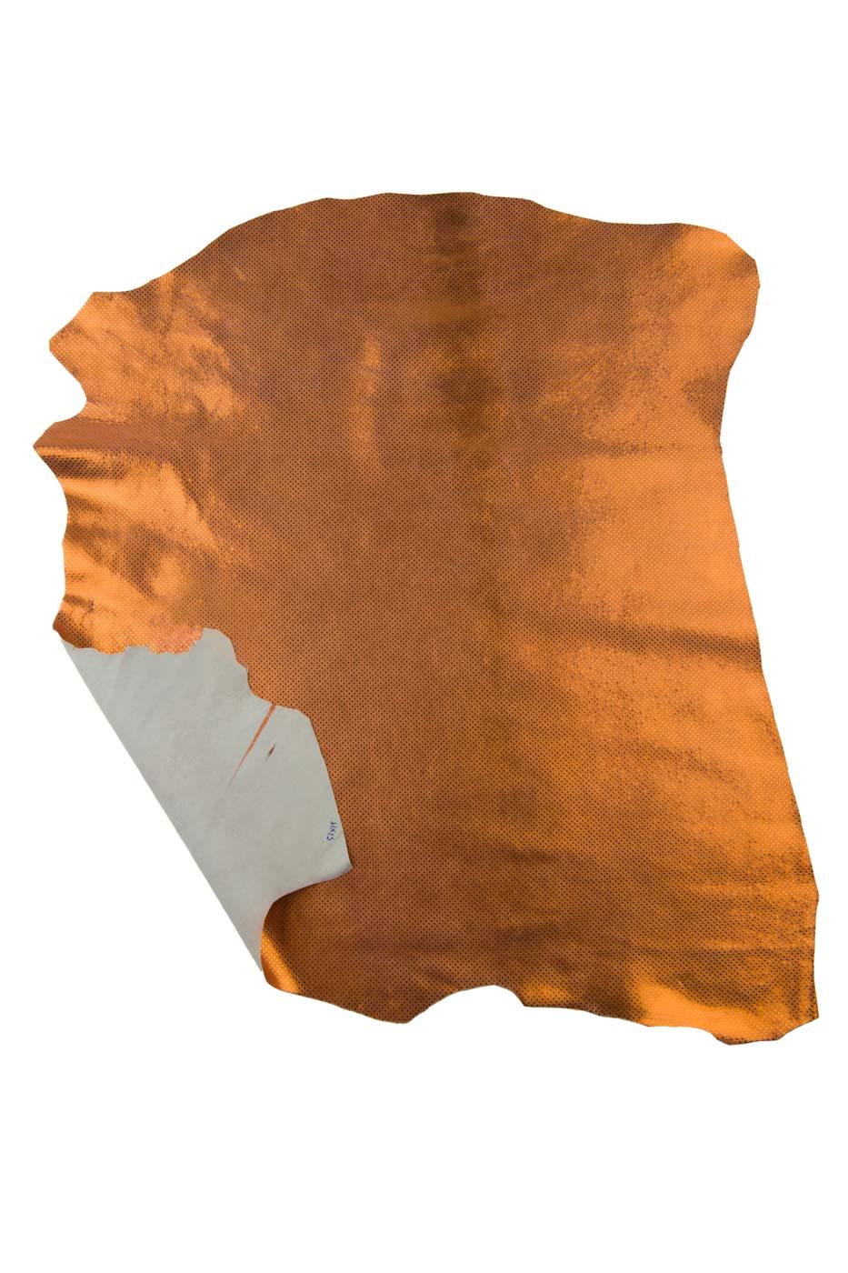 Orange metallic leather skin, POLKA DOTS textured suede goatskin, soft bright material for hobbyists B19462-MT(st) LaGarzarara