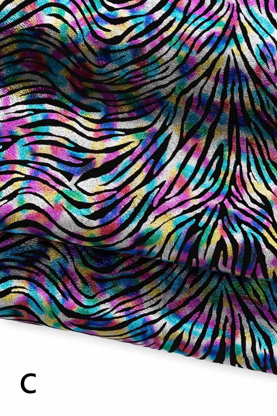 HOLOGRAPHIC multicolor metallic leather skin, iridescent ANIMAL print leather hide, italian leather for bags leathercraft B19777-MT(st)