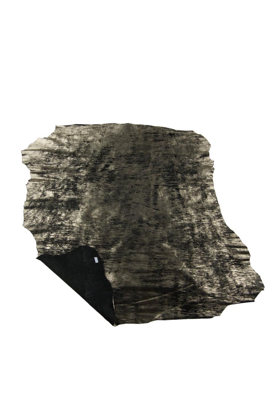 METALLIC printed leather skin, platinum - black DISTRESSED goatskin, soft aged material for hobbyists B19352-VT La Garzarara