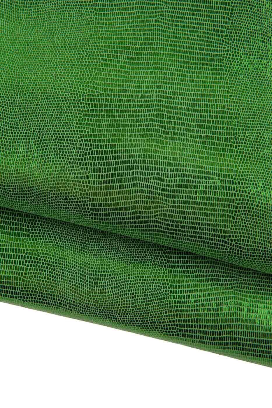 Green LIZARD printed leather skin, soft bright metallic reptile textured goatskin, ideal for DIY projects B19436-ST La Garzarara