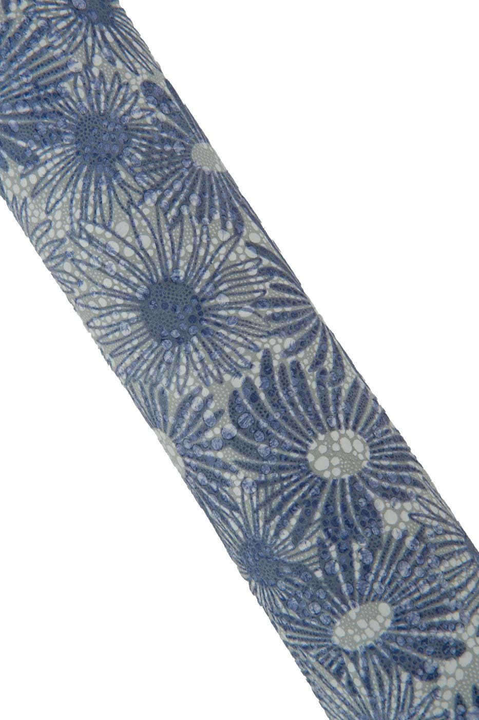 Blue - white - grey FLORAL printed leather skin, flower pattern on soft MATT goatskin, ideal for hobbyists B19458-ST