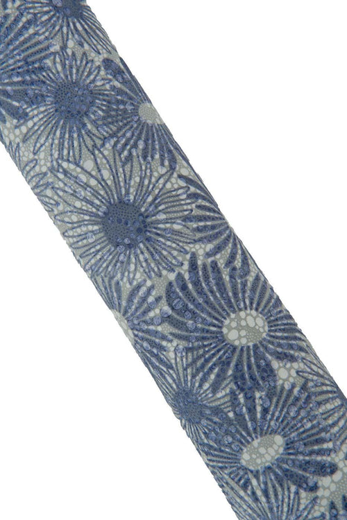 Blue - white - grey FLORAL printed leather skin, flower pattern on soft MATT goatskin, ideal for hobbyists B19458-ST