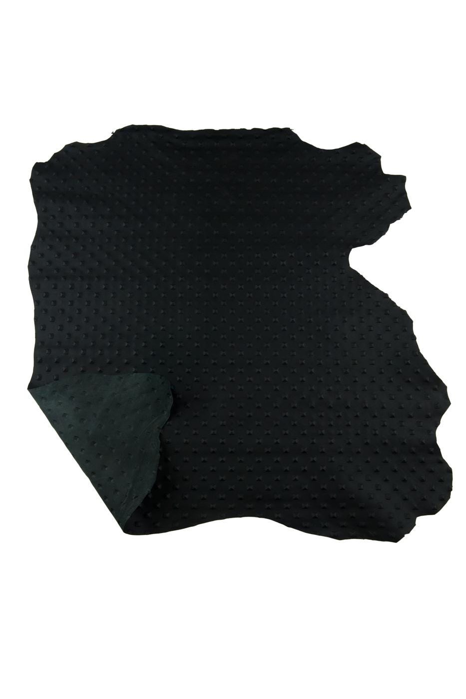Black EMBOSSED leather skin, soft matt goatskin, RELIEF printed hide, 0.7 - 0.9 mm B19373-ST La Garzarara