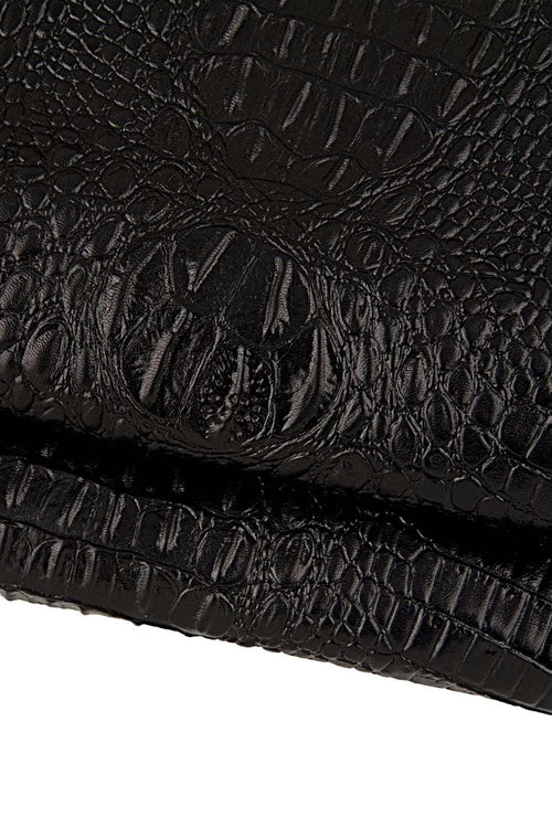 Black ALLIGATOR printed skin, CROCODILE embossed leather skin, goatskin hide, 0.7 - 0.9 mm B17221-TB La Garzarara