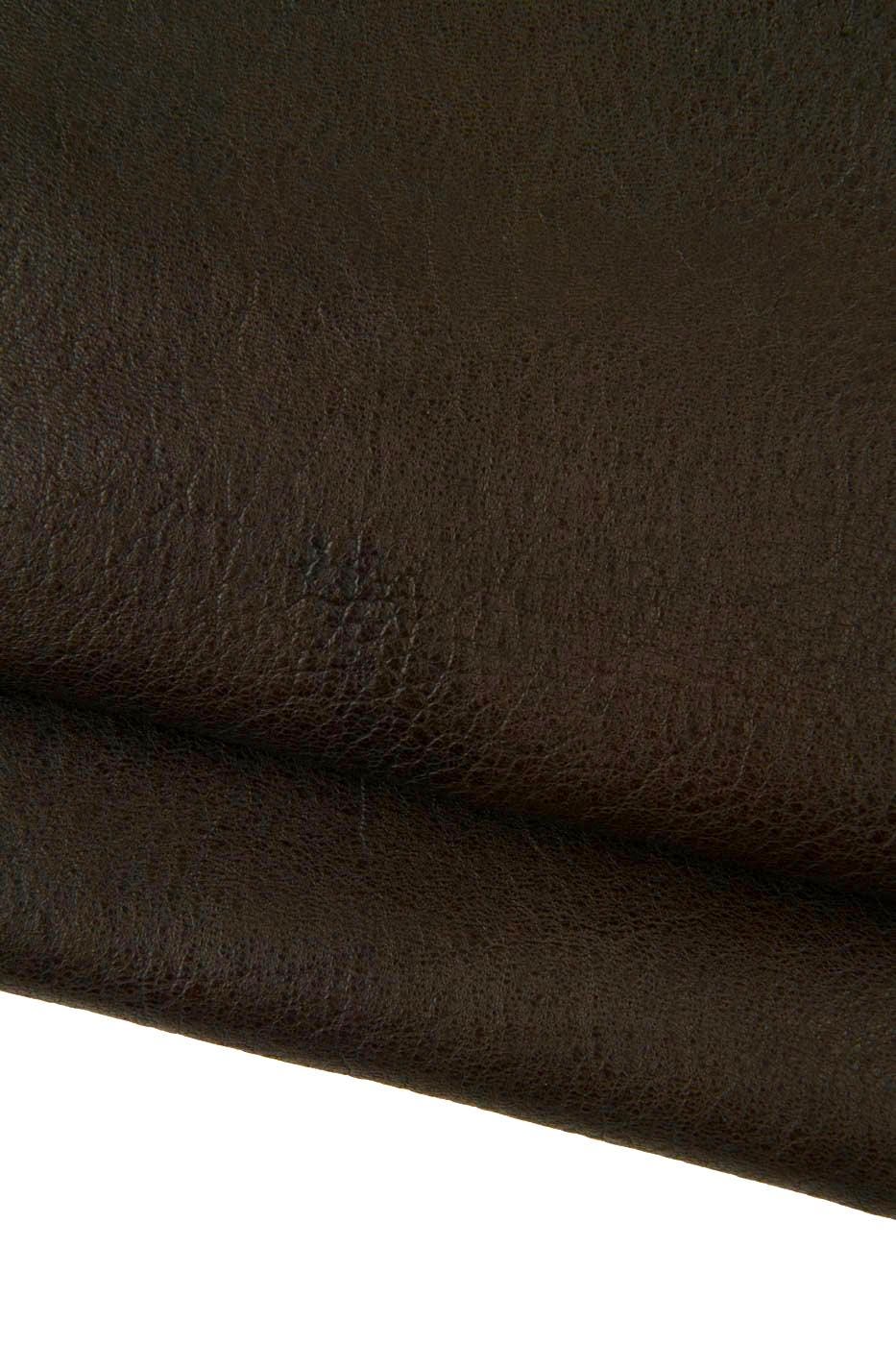 Dark brown TUMBLED leather skin, SOFT semi glossy grainy lambskin with natural veins 1.1 - 1.4 mm B19452-TU La Garzarara