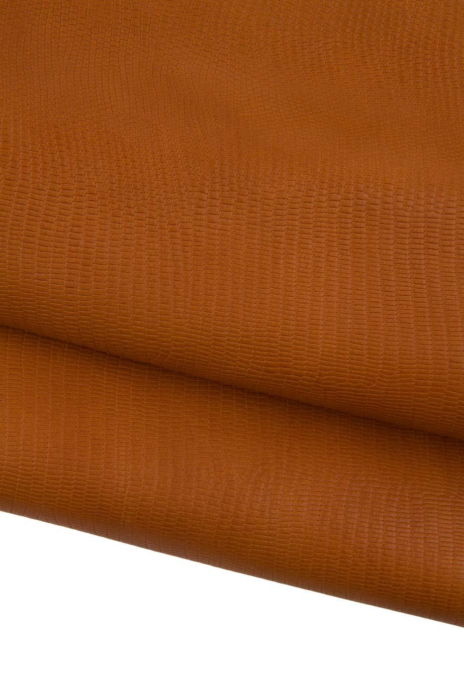 Tan LIZARD printed leather hide, light brown EMBOSSED calfskin, semi glossy soft reptile textured cowhide B19325-ST La Garzarara