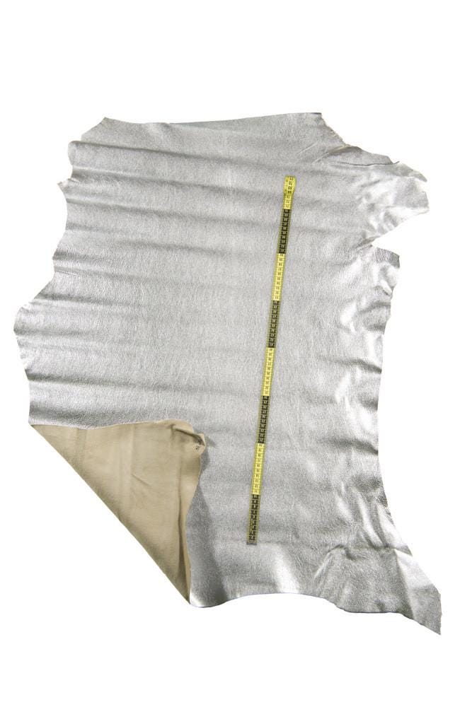 Soft genuine SILVER leather hide, luxurious smooth METALLIC goatskin hide for crafting and diy B16920-MT La Garzarara