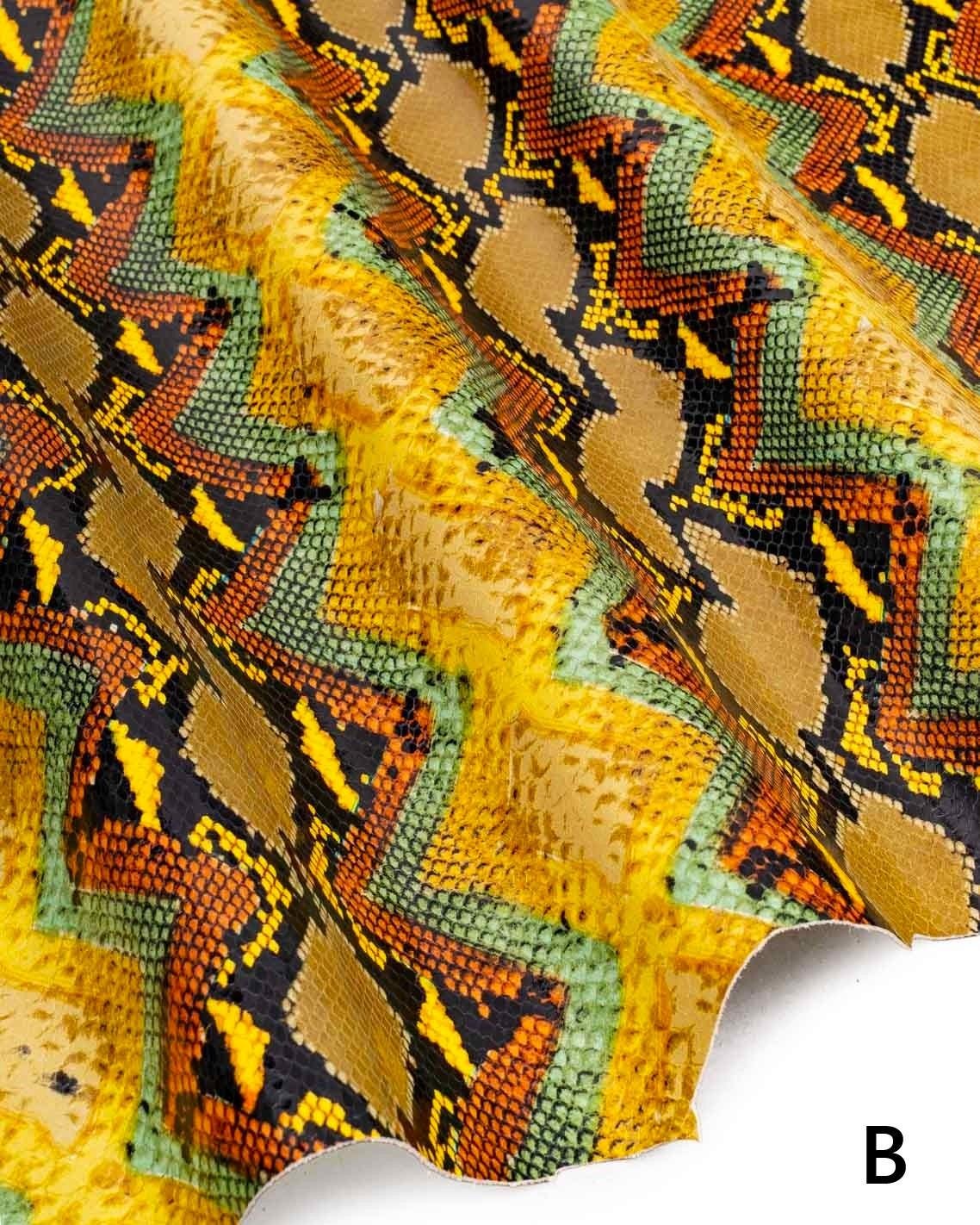 Multicolor PYTHON printed leather hide, reptile textured calfskin, snake pattern on glossy soft hide for DIY B18994-ST La Garzarara
