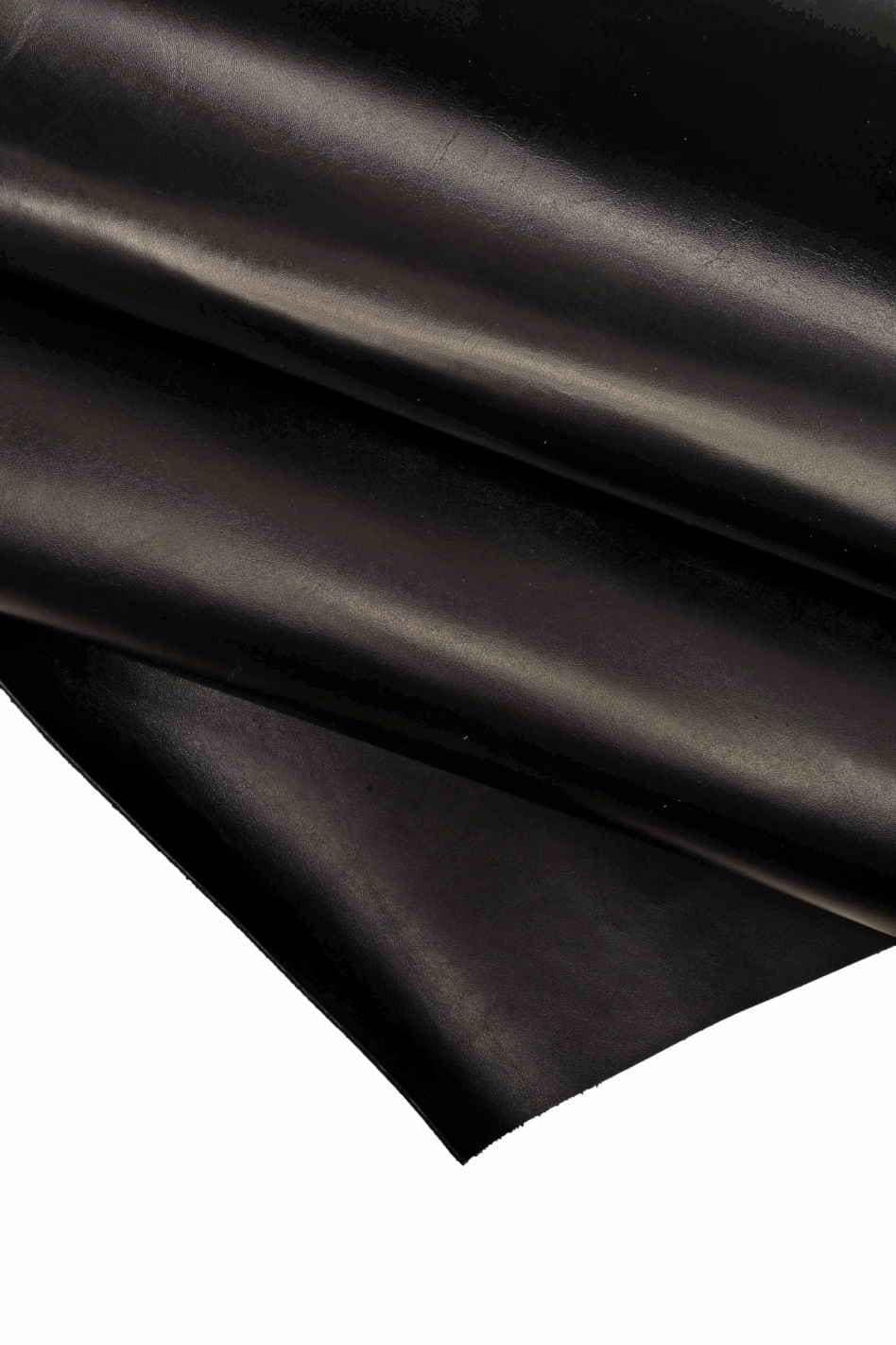 Black SMOOTH GLOSSY leather hide, genuine italian cowhide, ideal for crafts B16203-TB La Garzarara
