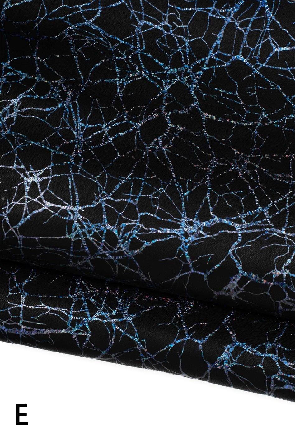Silver and blue IRIDESCENT printed leathers on a black background, metallic lambskin, 5 different laminated patterns for DIY B19771-MT(st)