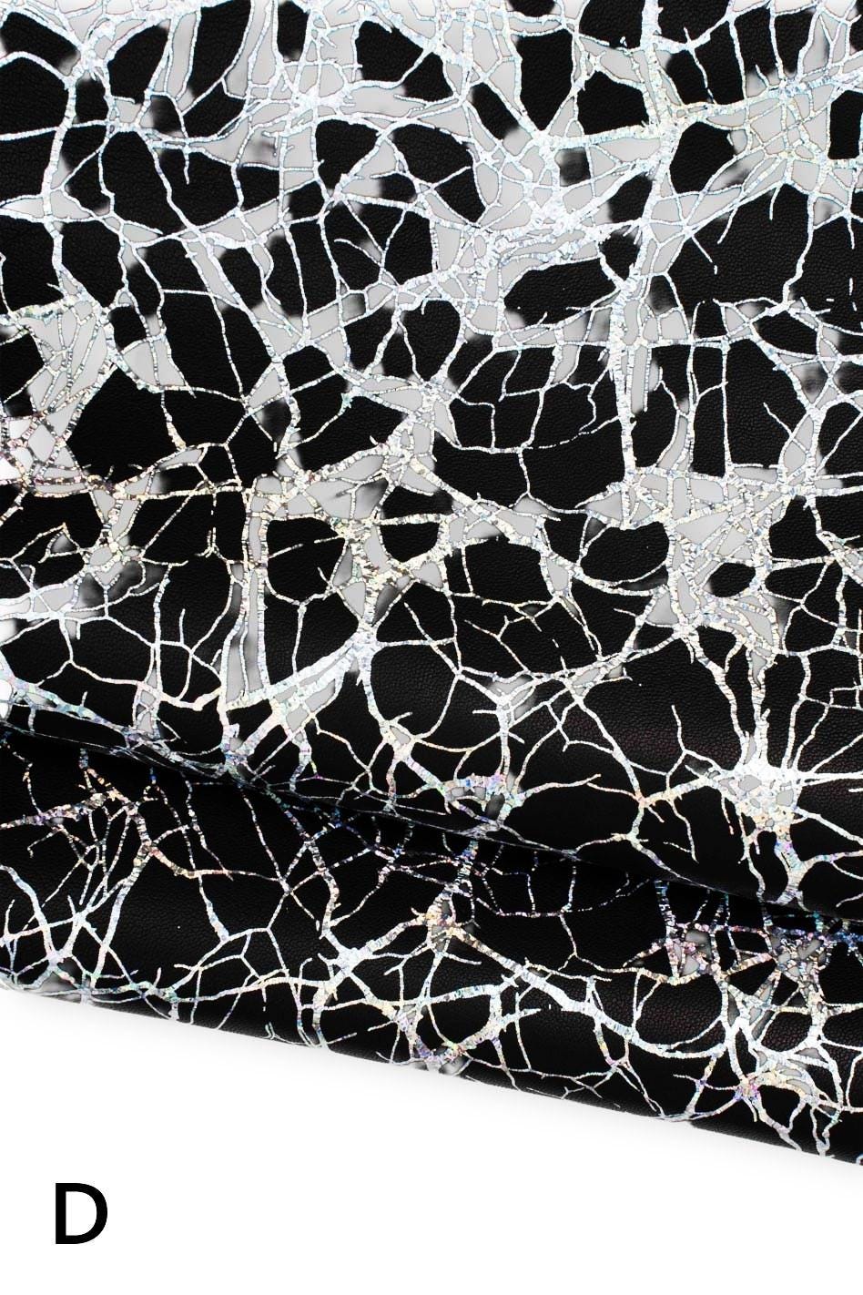 Silver and blue IRIDESCENT printed leathers on a black background, metallic lambskin, 5 different laminated patterns for DIY B19771-MT(st)