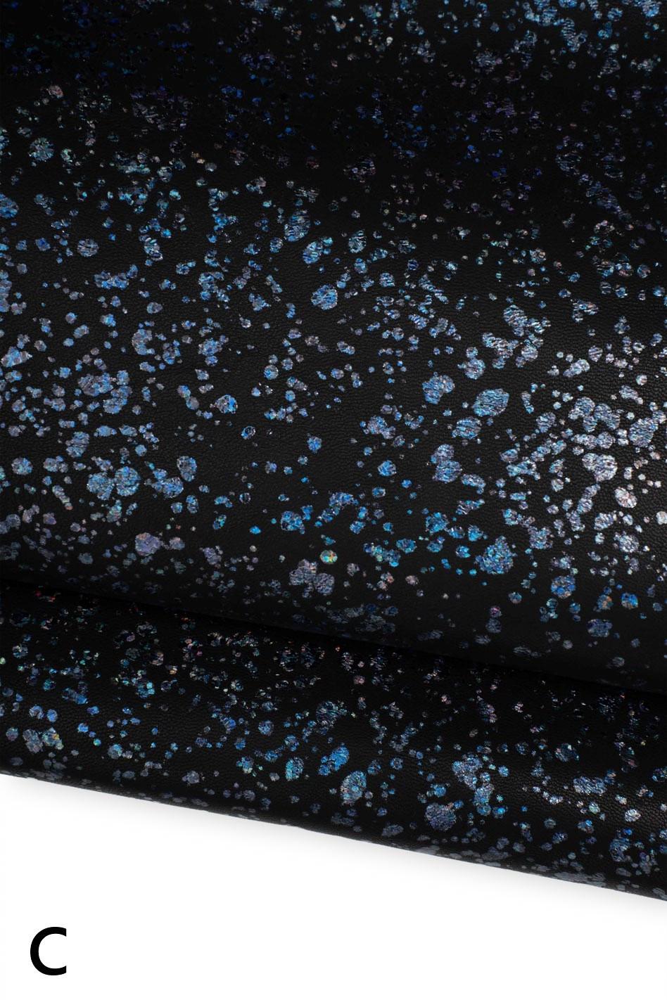 Silver and blue IRIDESCENT printed leathers on a black background, metallic lambskin, 5 different laminated patterns for DIY B19771-MT(st)