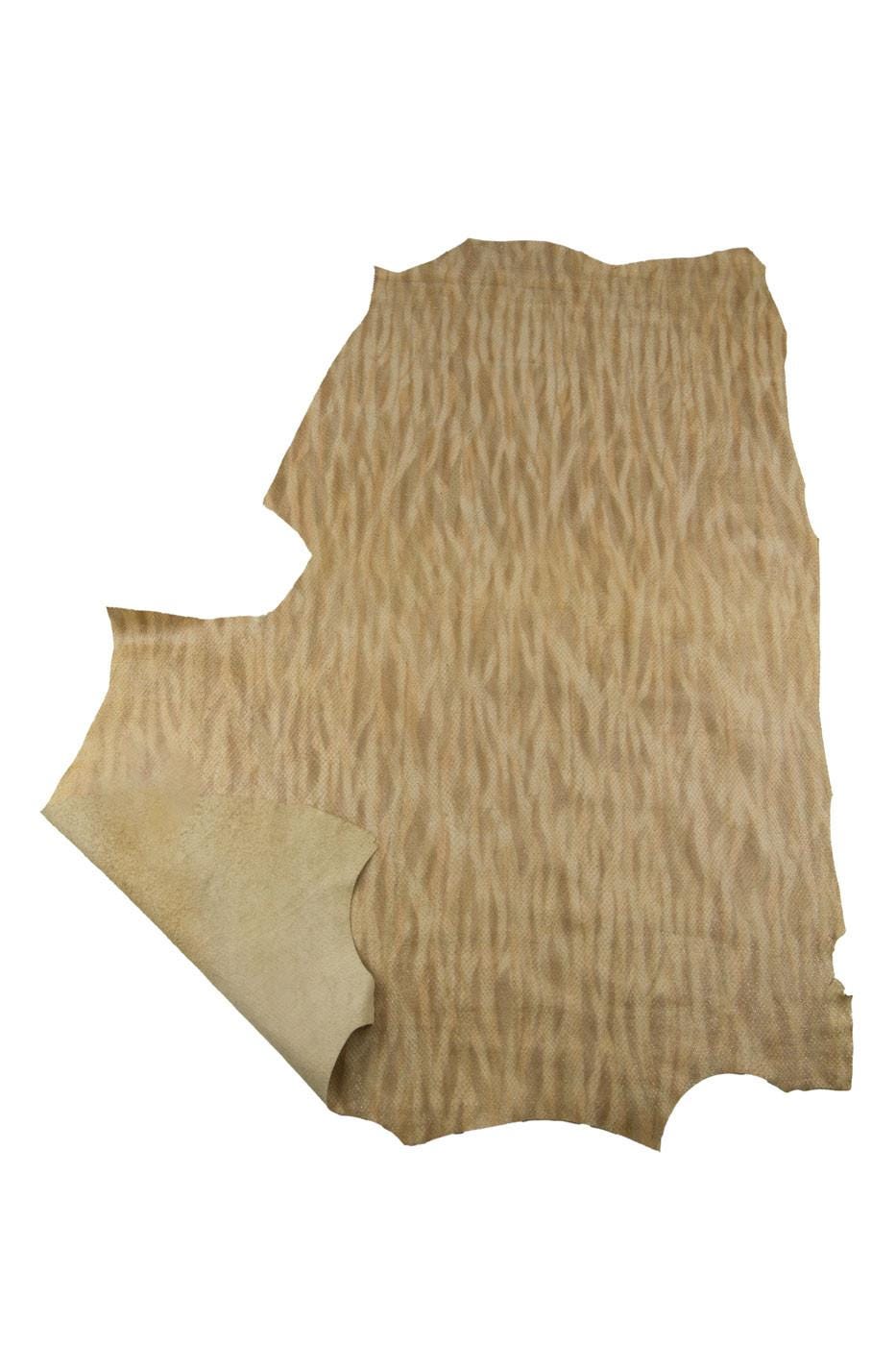 Pale yellow PYTHON printed leather hide with gold GLITTER, soft bright reptile textured cowhide B19320-MT(st) La Garzarara
