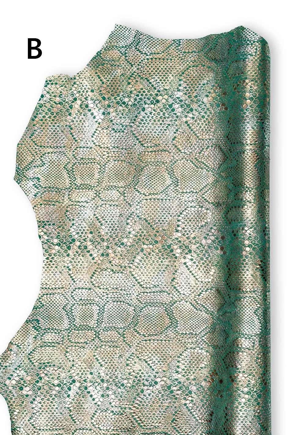 METALLIC PYTHON textured suede goatskins, colorful reptile printed leather skins, bright materials for hobbyists B19056-MT(st) La Garzarara
