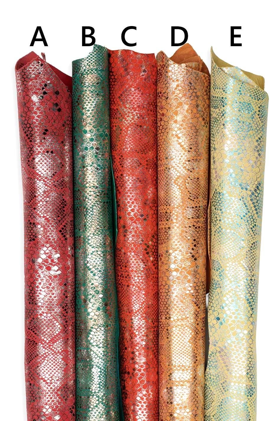 METALLIC PYTHON textured suede goatskins, colorful reptile printed leather skins, bright materials for hobbyists B19056-MT(st) La Garzarara