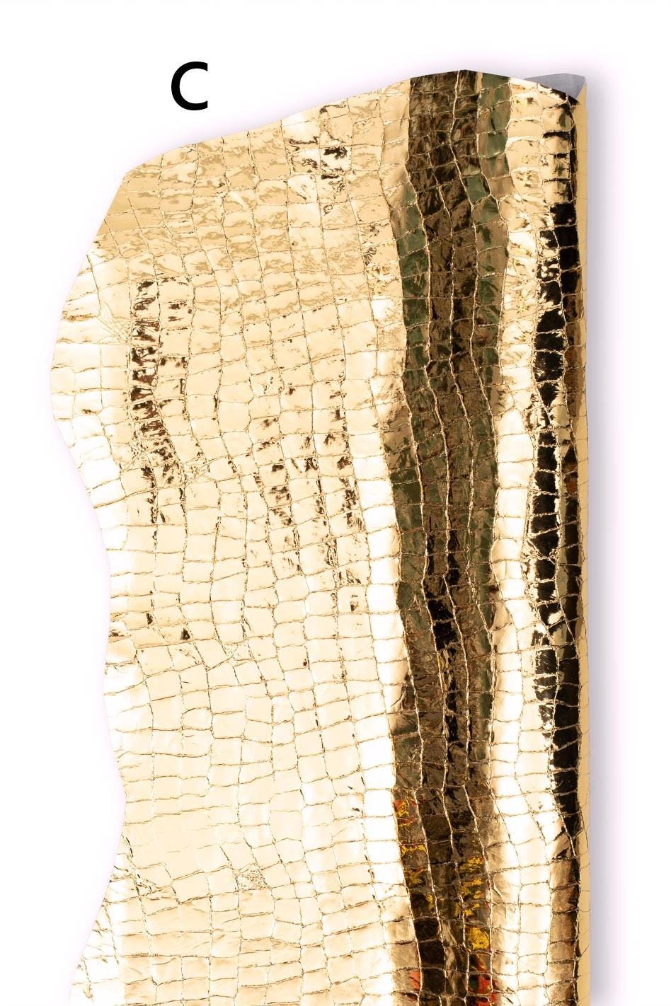 METALLIC CROCODILE embossed leather skin, silver - white - gold glossy reptile printed goatskins, soft hides B19141-MT(st) La Garzarara