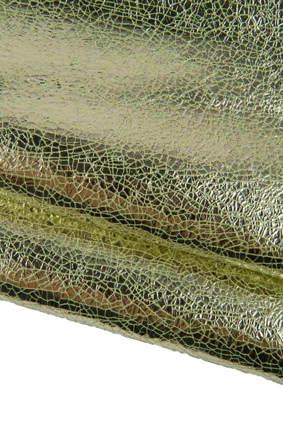 Light gold METALLIC leather skin, glossy CRACKLE print on yellow goatskin, soft sparkle material for crafters B19464-MT(st) La Gararara