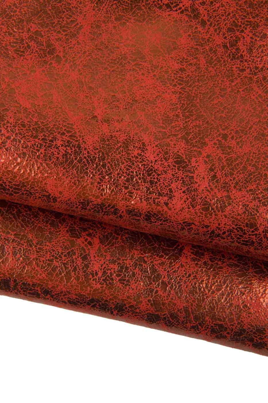 Bundle of 3 red - burgundy METALLIC leather skins, glossy CRACKLE textured goatskins, soft sparkle materials B19483-MT(st) La Gararara
