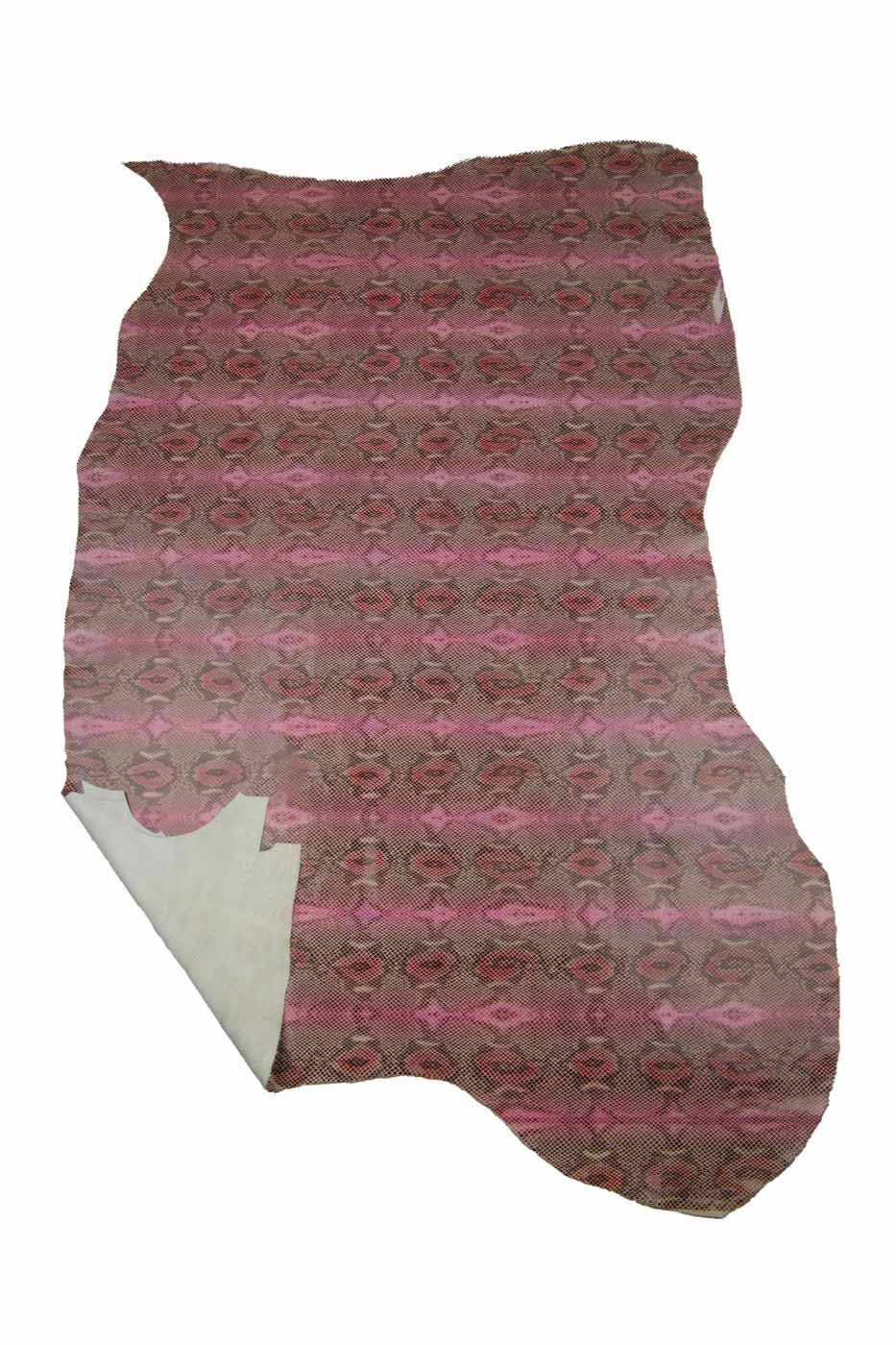 Burgundy red PYTHON textured leather hide, REPTILE printed cowhide, glossy soft snakeskin for hobbyists B19445-ST La Garzarara