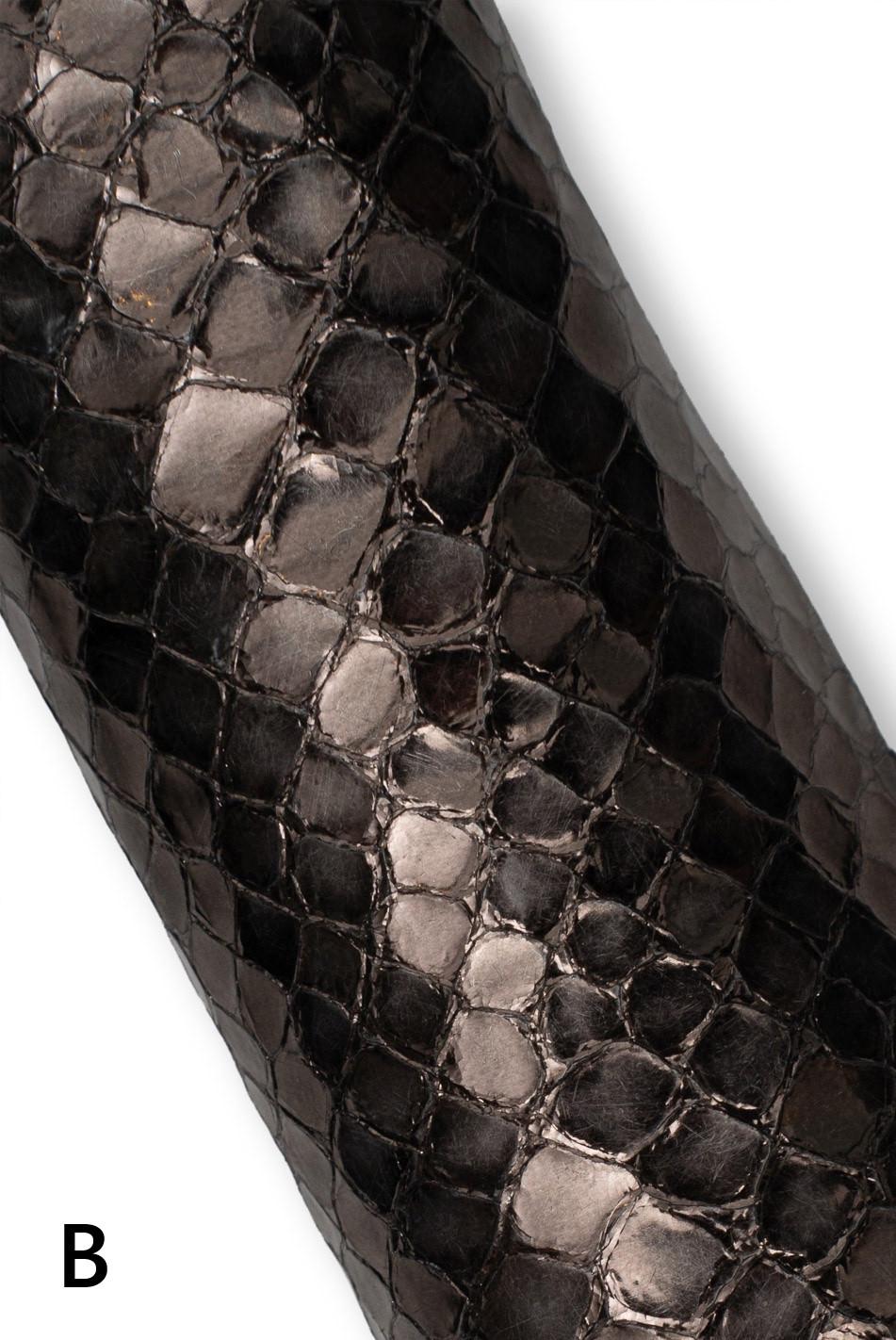 METALLIC SNAKE printed leather skin, black - seelmetal - blue python textured skin, soft bright hide for hobbyists B19142-MT(st) LaGarzarara