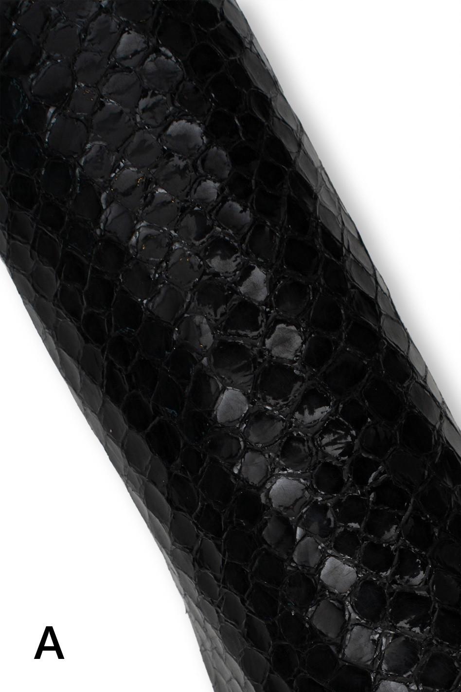 METALLIC SNAKE printed leather skin, black - seelmetal - blue python textured skin, soft bright hide for hobbyists B19142-MT(st) LaGarzarara