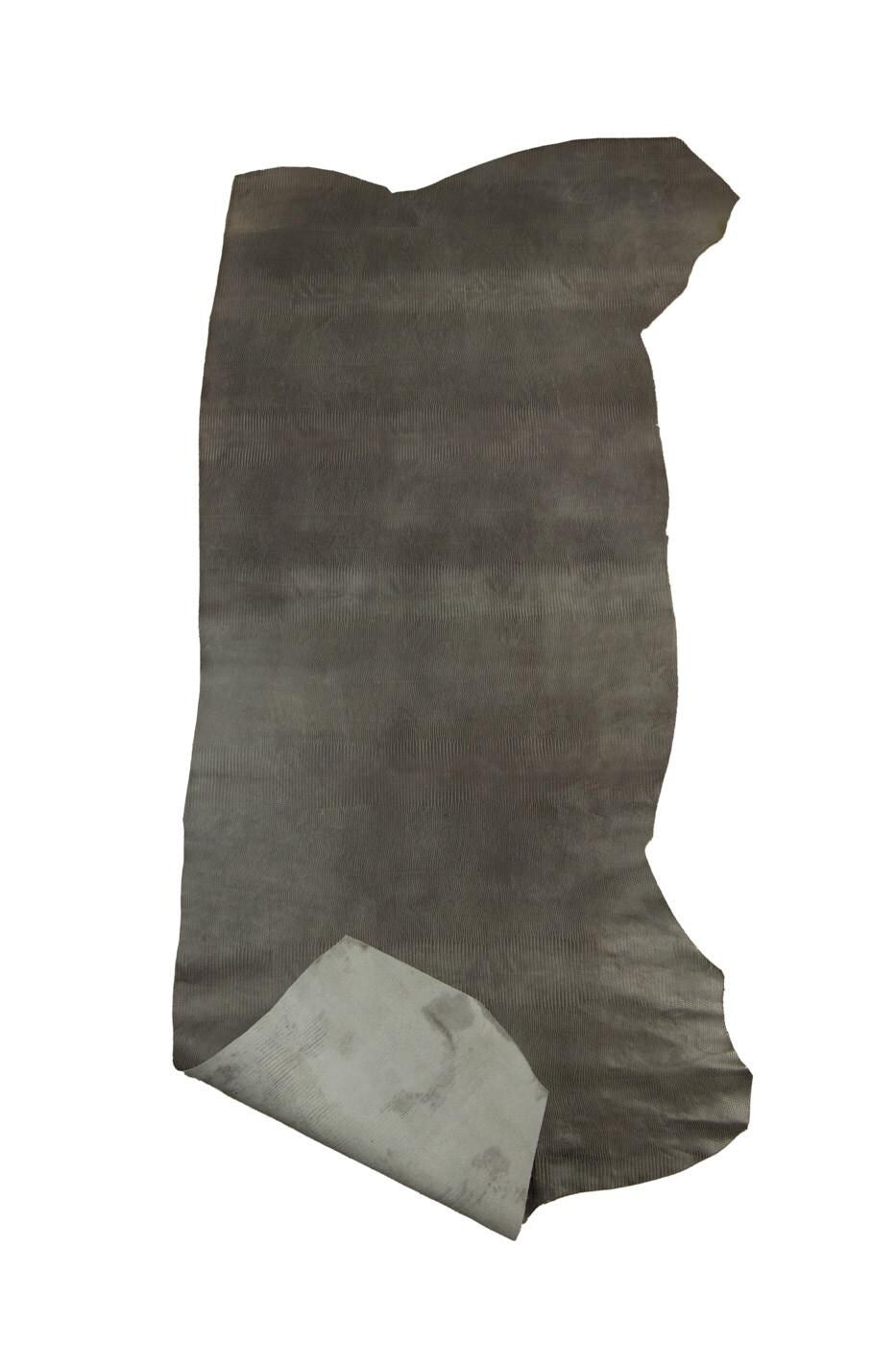 Grey LIZARD printed leather hide, reptile EMBOSSED cowhide, soft matt calfskin for crafters B19329-ST La Garzarara
