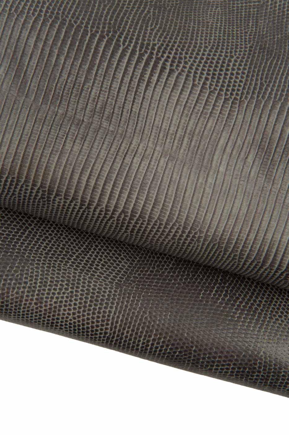 Grey LIZARD printed leather hide, reptile EMBOSSED cowhide, soft matt calfskin for crafters B19329-ST La Garzarara