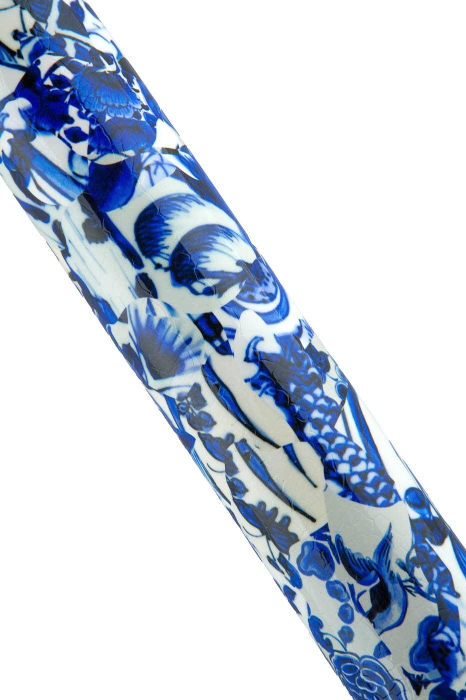 Blue FLORAL print on white PATENT calfskin, flower pattern on glossy leather hide, soft textured cowhide for hobbyists B19130-ST