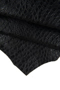Black CROCODILE embossed leather hide, semi glossy alligator printed cowhide, black soft calfskin 0.6 - 0.8 mm B19871-TB La Garzarara