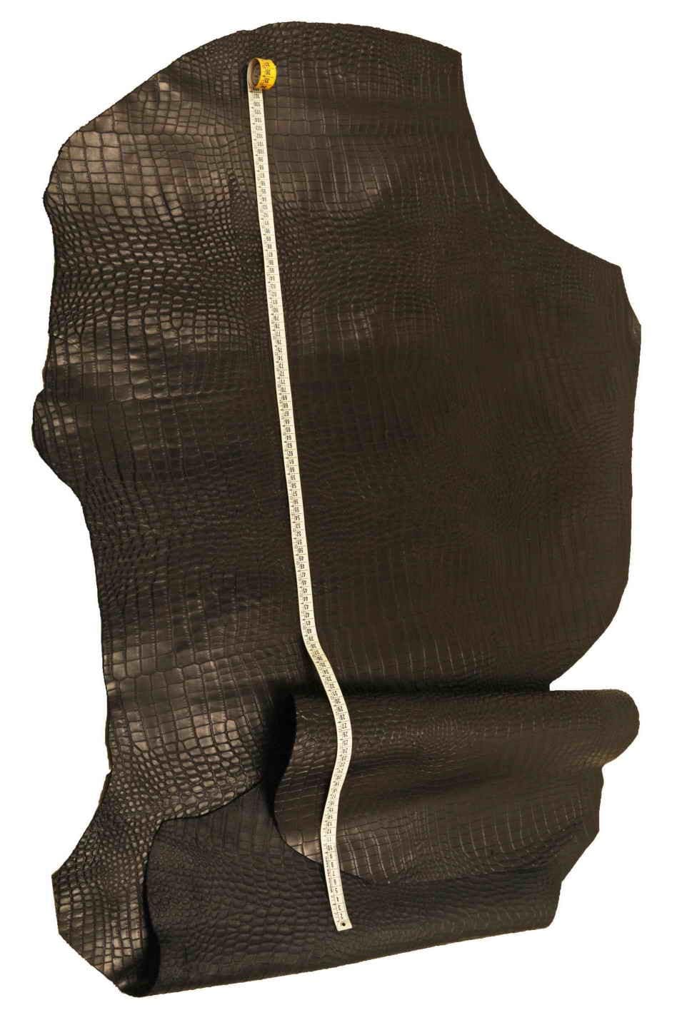 BLACK CROCODILE embossed leather hide, alligator pattern on matt cowhide, soft printed calfskin 0.7 - 0.8 mm B16272-TB La Garzarara
