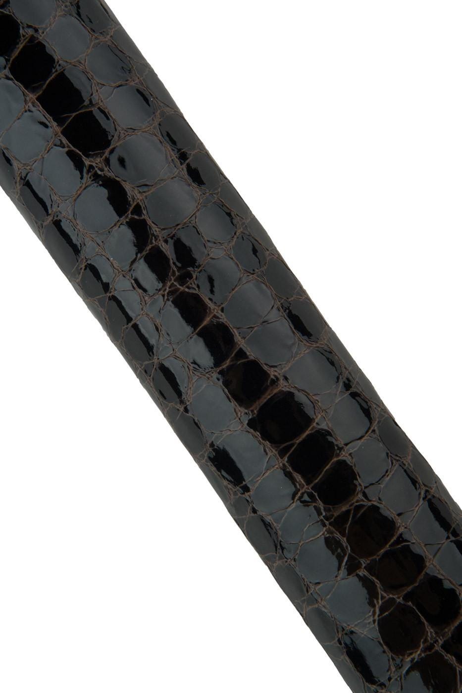Black - brown CROCODILE printed leather hide, glossy soft PATENT textured calfskin, 0.8 - 1.0 mm, for crafters B19335-ST La Garzarara