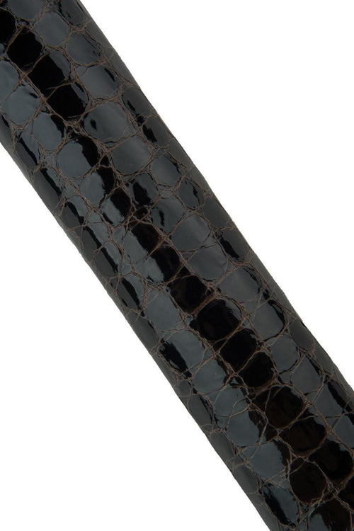 Black - brown CROCODILE printed leather hide, glossy soft PATENT textured calfskin, 0.8 - 1.0 mm, for crafters B19335-ST La Garzarara