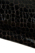Black - brown CROCODILE printed leather hide, glossy soft PATENT textured calfskin, 0.8 - 1.0 mm, for crafters B19335-ST La Garzarara