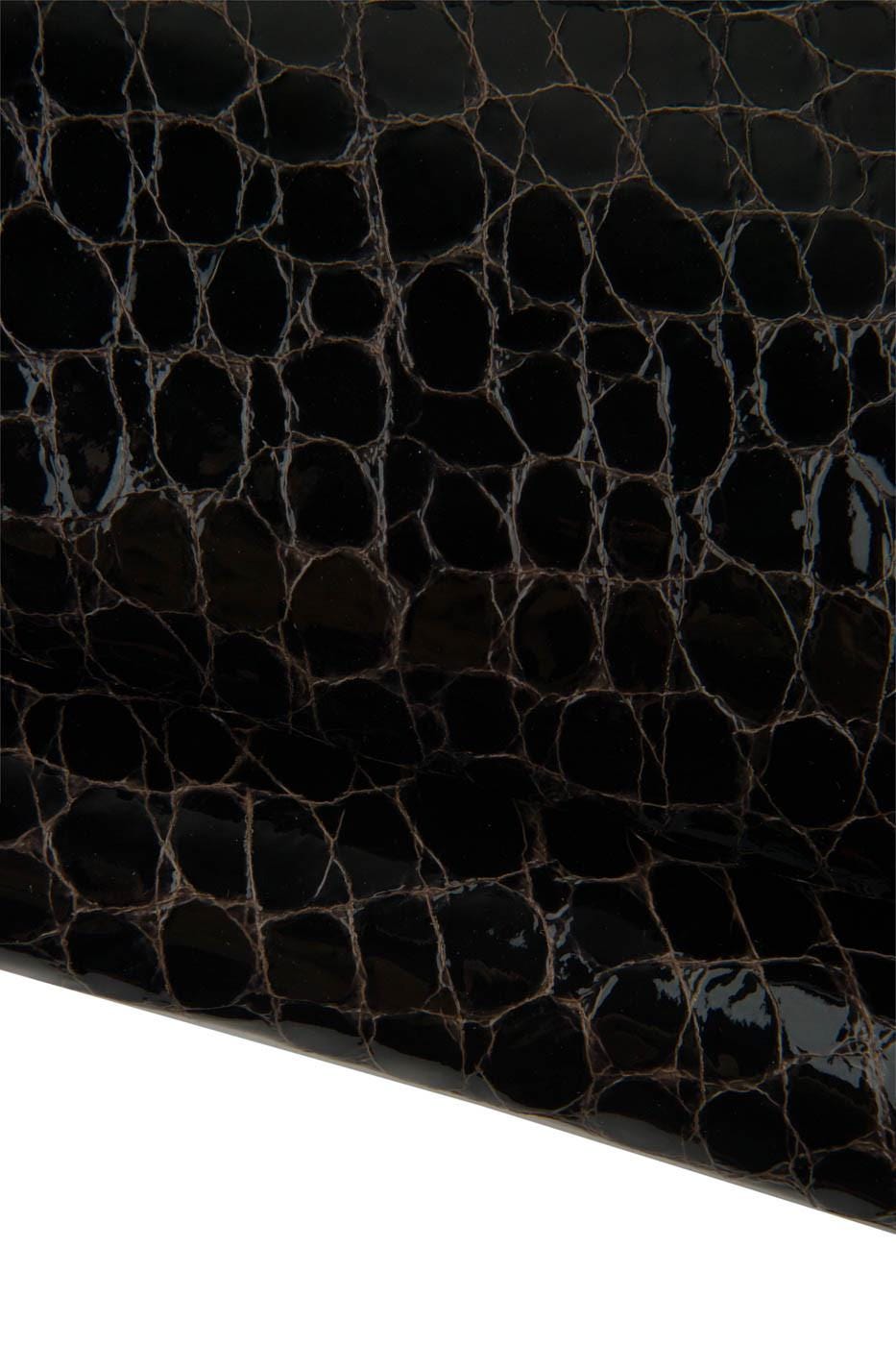 Black - brown CROCODILE printed leather hide, glossy soft PATENT textured calfskin, 0.8 - 1.0 mm, for crafters B19335-ST La Garzarara
