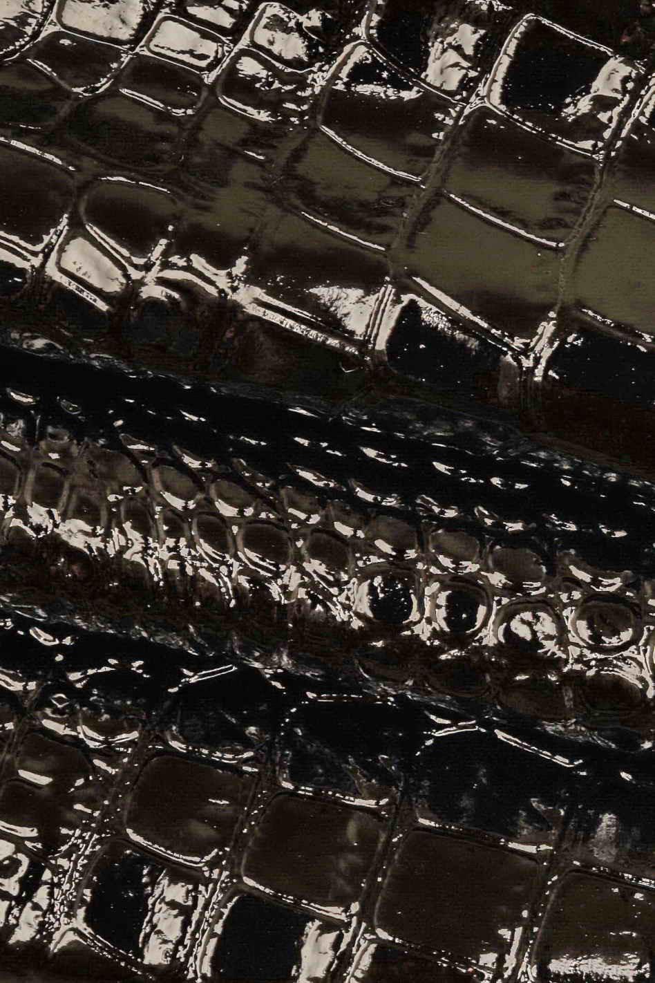 Black CROCODILE EMBOSSED leather hide, glossy printed stiff cowhide, animal printed calfskin for crafting B15433-TB La Garzarara