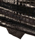 Black CROCODILE EMBOSSED leather hide, glossy printed stiff cowhide, animal printed calfskin for crafting B15433-TB La Garzarara