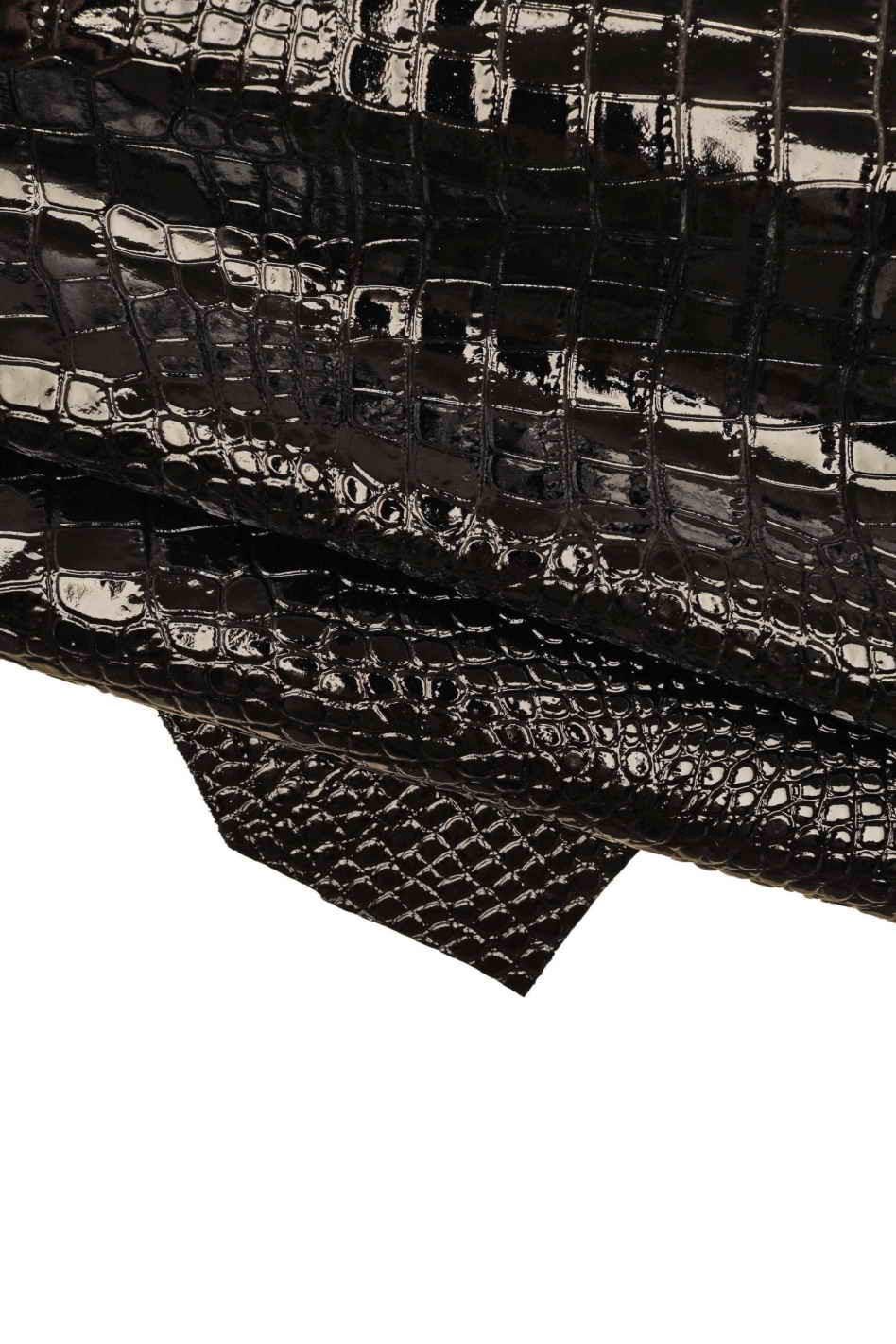 Black CROCODILE EMBOSSED leather hide, glossy printed stiff cowhide, animal printed calfskin for crafting B15433-TB La Garzarara