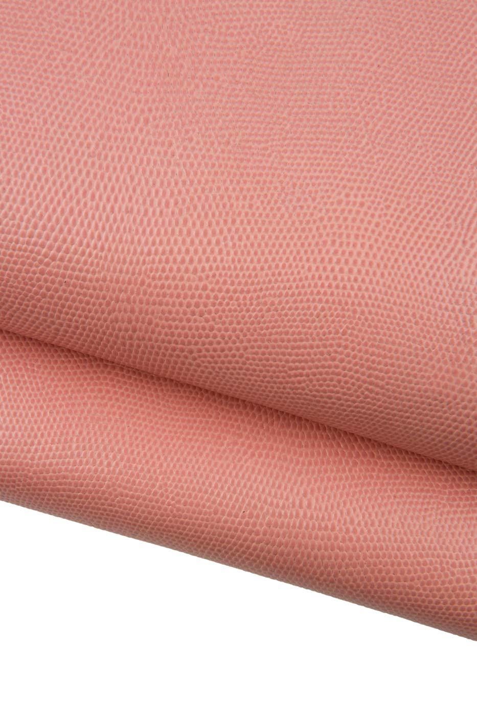 Pink LIZARD leather hide, semi glossy EMBOSSED cowhide, animal printed calfskin, standard temper, 0.9 - 1.1 mm B19338-ST La Garzarara