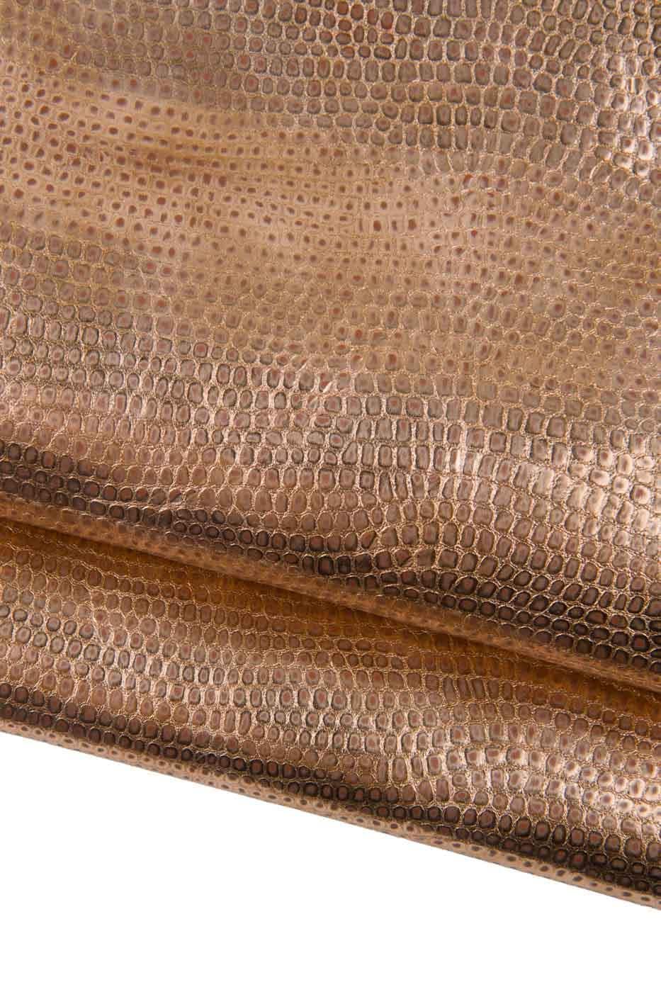 COPPER CROCODILE embossed cowhide, croc printed leather hide, reptile metallic calfskin, 0.7 - 0.9 mm B19351-MT(st) La Garzarara