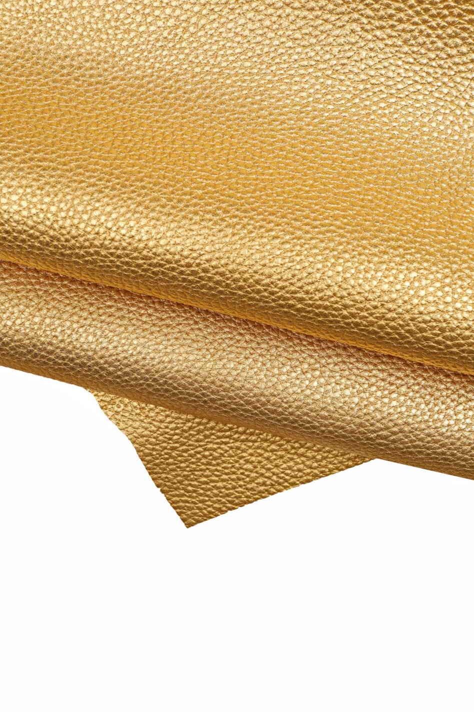 Gold leather hide, PEBBLE GRAIN printed cowhide, metallic soft golden calfskin, 1.6 - 1.7 mm B16060-MTLa Garzarara
