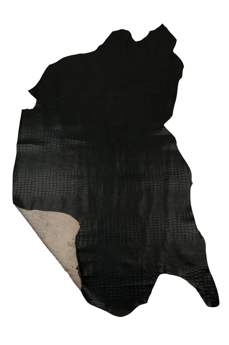 Dark green GLOSSY CROCODILE embossed cowhide, soft matt reptile printed leather hide, ideal for crafters B19309-ST La Garzarara