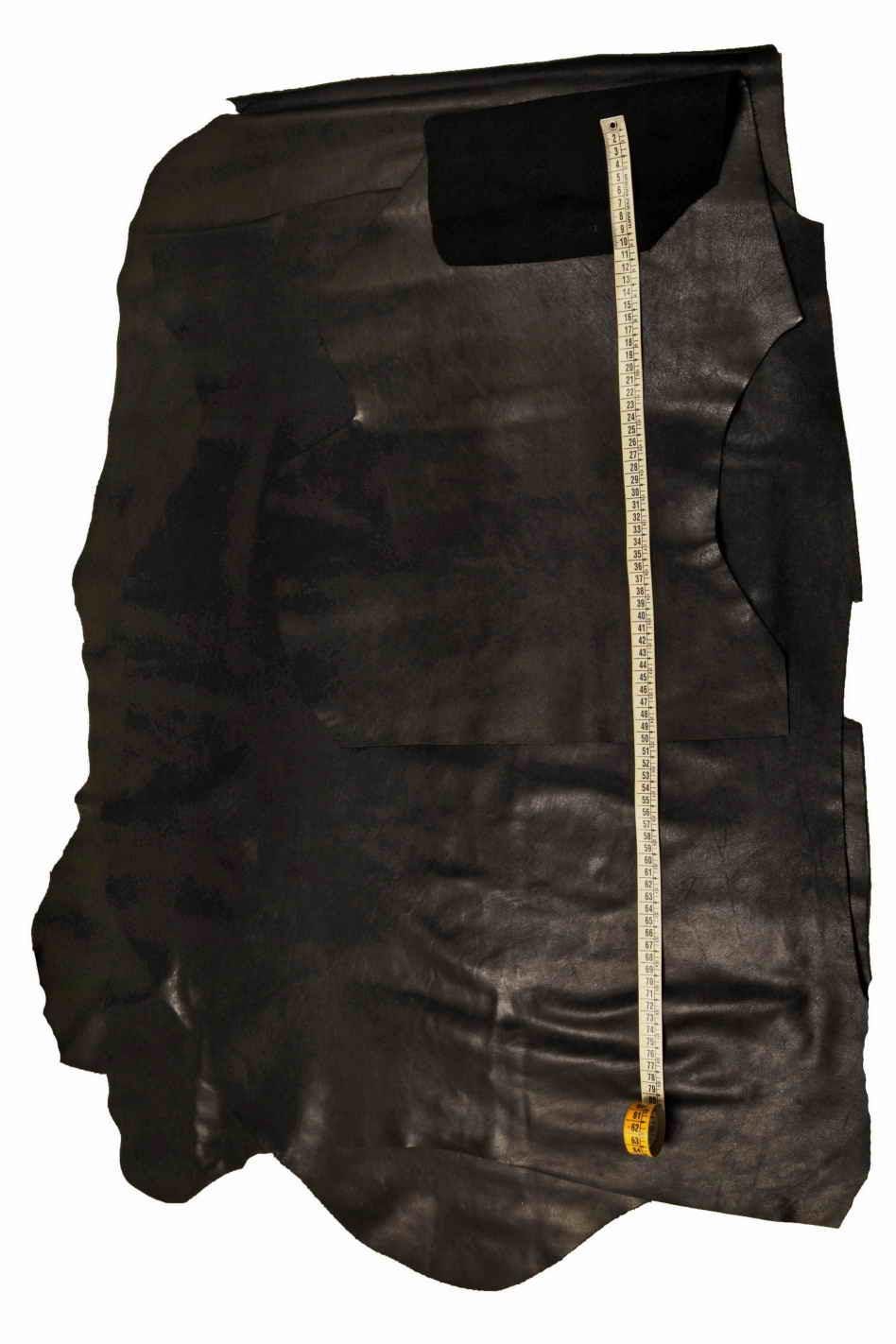 Black SMOOTH leather hide, semi glossy SOFT calfskin, classic genuine cowhide for crafting B19866-TB La Garzarara